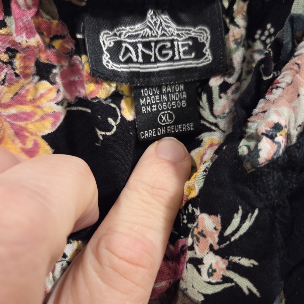 Angie Black Dress with Floral Pink and Yellow - Picture 2 of 3